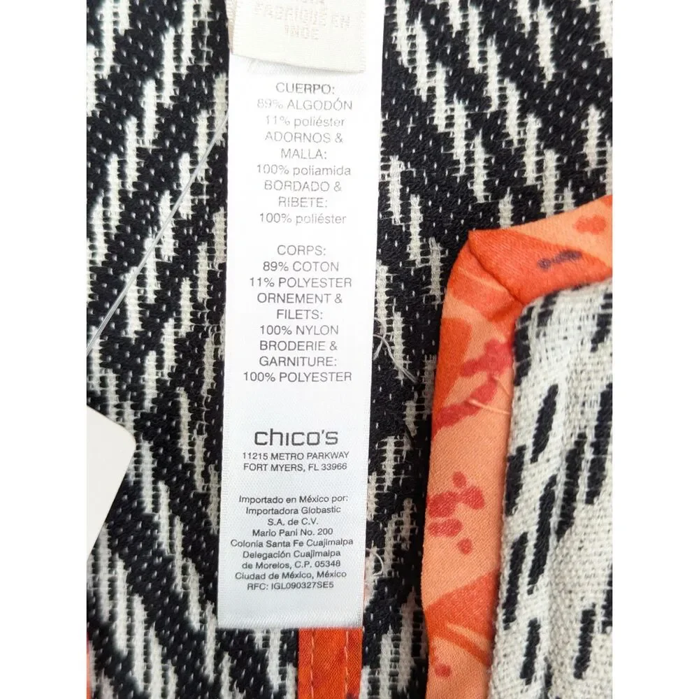 NWT Chico's Open Front Jacket Sz 4 Artisan Applique Embroidered Artsy Unique